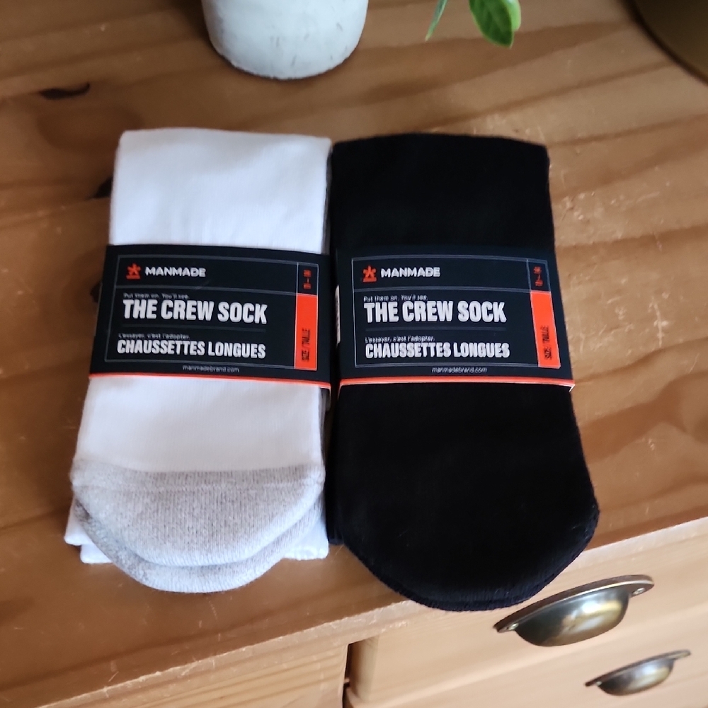 Manmade Black and White Crew Socks